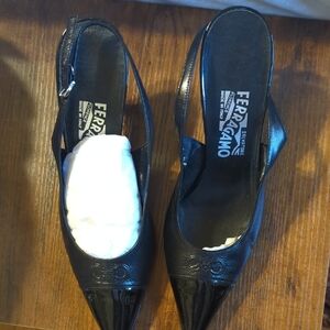 Salvatore Ferragamo Black Patent Leather Heels